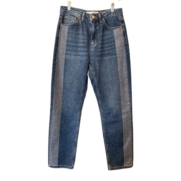 Topshop Denim - TopShop Moto Womens Size 28 Hi Rise Denim Jeans Embellished Side Stripes Bling